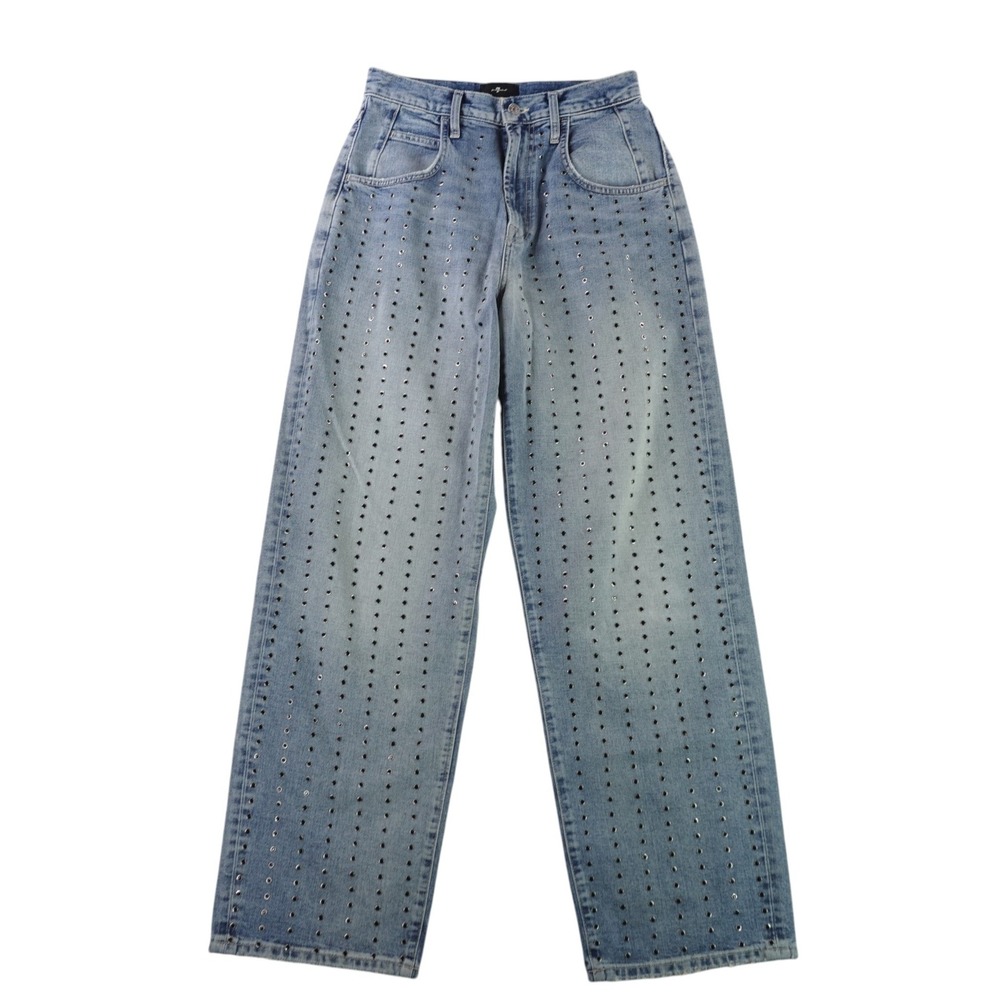 7 For All Mankind Jennifer Jeans Womens 27 Blue Studded High Rise Wide Leg